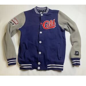 Young & Reckless Cult 1986 Blue Gray Varsity Bomber Jacket Mens Small Y&R